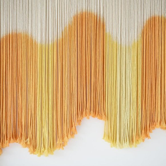 Anthropologie Large Yellow Dip-Dyed Macrame Modern Fiber Art Boho Wall Hanging - Picture 5 of 7